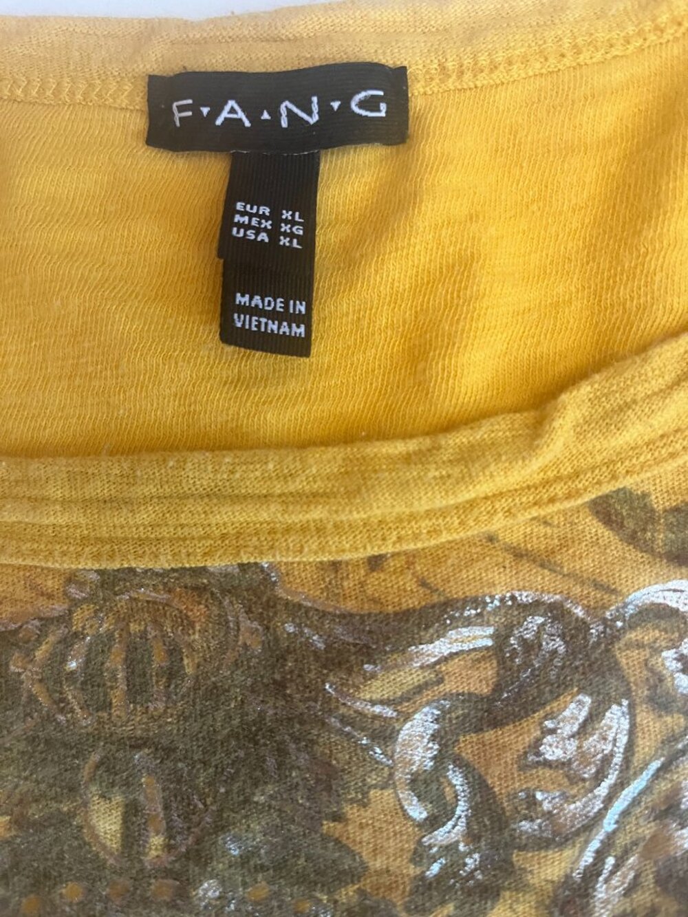vintage FANG yellow eagle/rose graphic Round Neck Cap Sleeve Stretch XL - Picture 5 of 6
